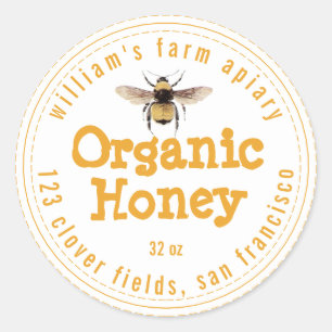 Adesivo Honey Jar Label Honeybee Apiary Yellow White