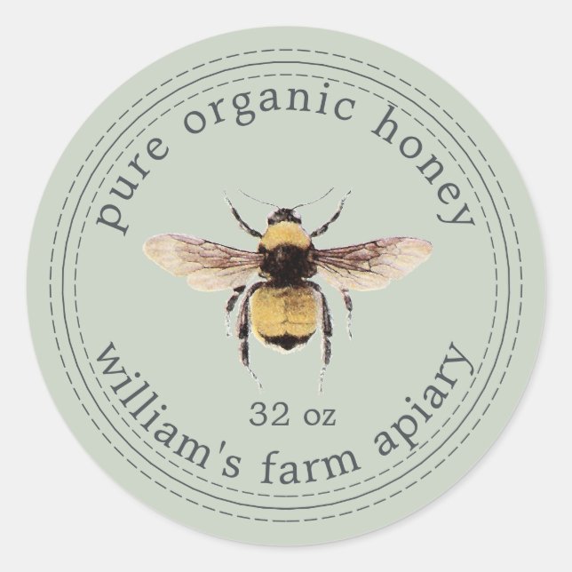 Adesivo Honey Jar Label Honeybee Pastel Verde Apiary (Frente)