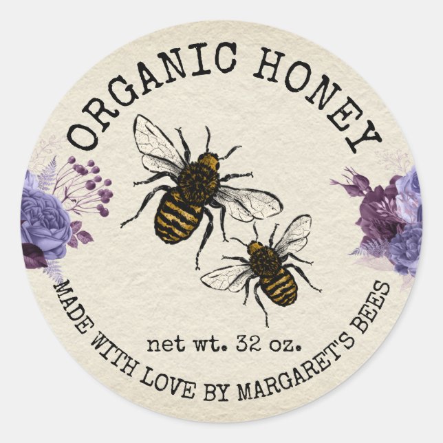 Adesivo Honey Jar Labels Honeybee Honeycomb Bee Apiary (Frente)