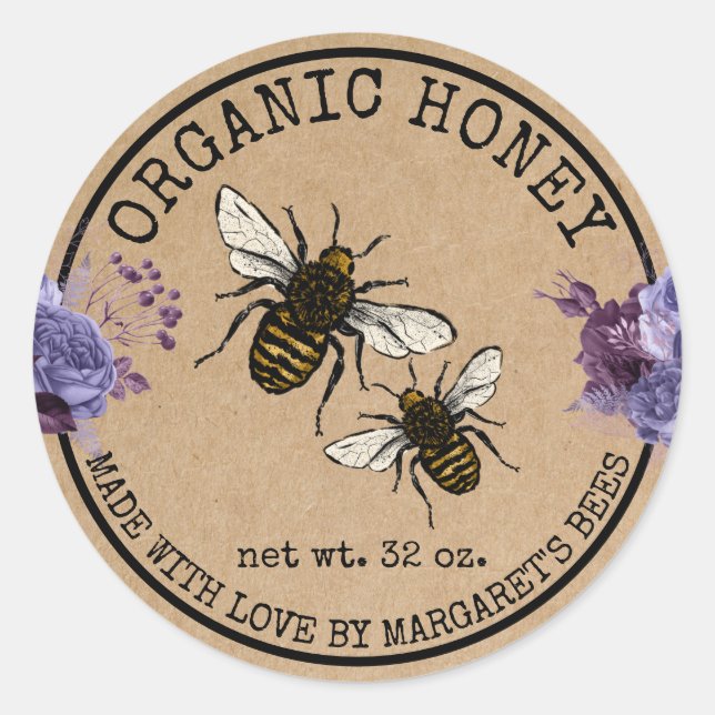 Adesivo Honey Jar Labels Honeybee Honeycomb Bee Apiary (Frente)