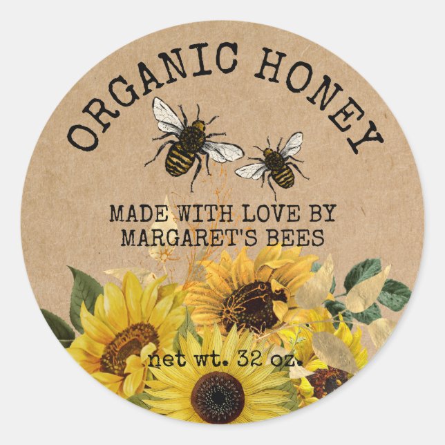 Adesivo Honey Jar Labels Honeybee Honeycomb Bee Apiary (Frente)