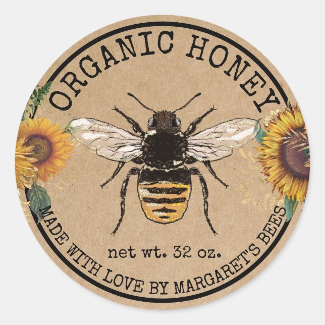 Adesivo Honey Jar Labels Honeybee Honeycomb Bee Apiary (Frente)