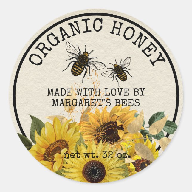 Adesivo Honey Jar Labels Honeybee Honeycomb Bee Apiary (Frente)