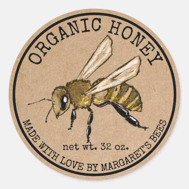 Adesivo Honey Jar Labels Honeybee Honeycomb Bee Apiary (Frente)