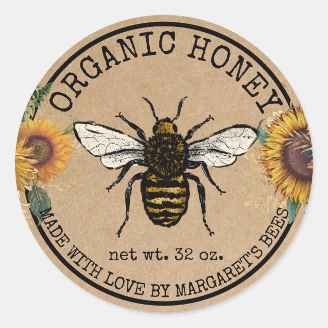 Adesivo Honey Jar Labels Honeybee Honeycomb Bee Apiary (Frente)