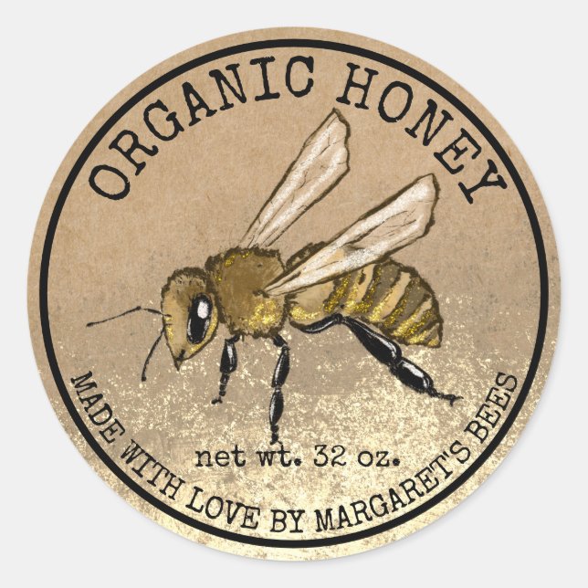 Adesivo Honey Jar Labels Honeybee Honeycomb Bee Apiary (Frente)