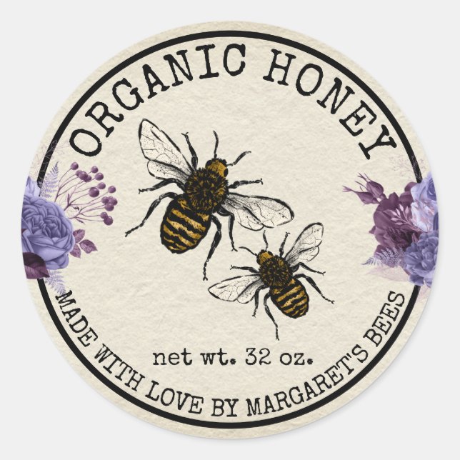 Adesivo Honey Jar Labels Honeybee Honeycomb Bee Apiary (Frente)
