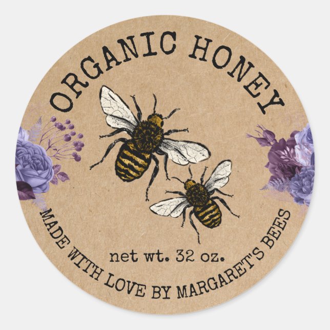 Adesivo Honey Jar Labels Honeybee Honeycomb Bee Apiary (Frente)