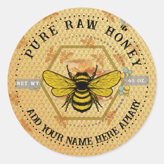 Adesivo Honey Jar Stickers | Bee & Honeycomb Apiary Labels (Frente)