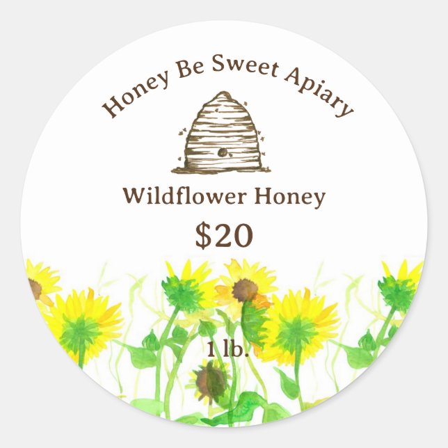 Adesivo Honey Label Honeybee Skep Sunflower (Frente)