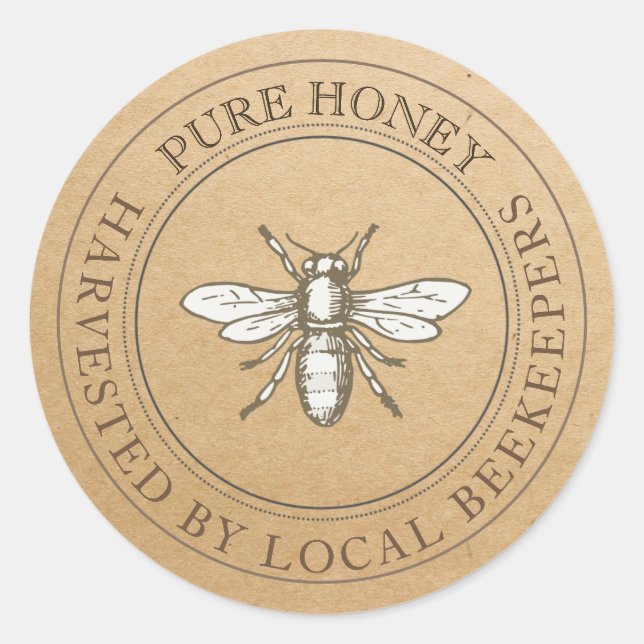 Adesivo Honey Local Beekeeper Vintage Honeybee Kraft Label (Frente)