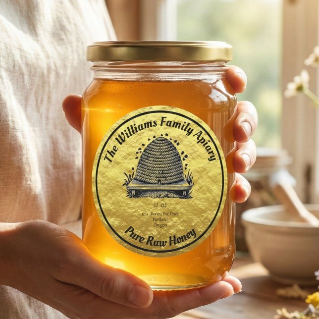 Adesivo Honeybee Honey Faux Dourado Jar Apiary Label | Mel (Criador carregado)