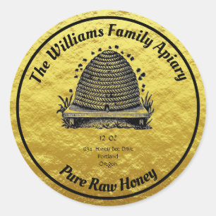 Adesivo Honeybee Honey Faux Dourado Jar Apiary Label   Mel