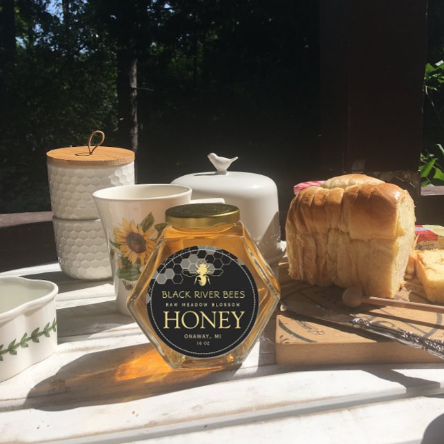 Adesivo Honeycomb & Bebê Raw Raw Rótulo de Mel Preto (Criador carregado)