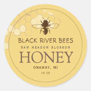 Adesivo Honeycomb & Bebê Raw Rótulo de Mel Amarelo