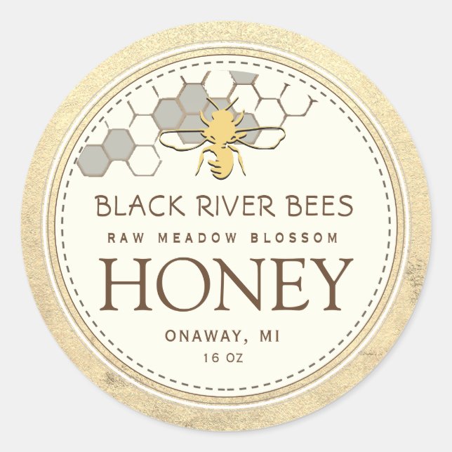 Adesivo Honeycomb & Bee Raw Mel Iridescente Borda Amarela (Frente)