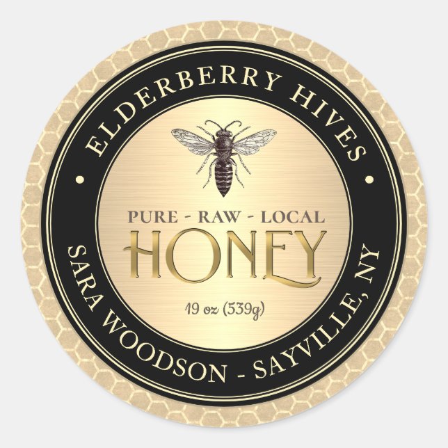 Adesivo Honeycomb Black Dourado Honey Label Vintage Queen  (Frente)
