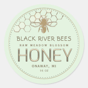 Adesivo Honeycomb e Bebê Raw Raw Rótulo de Mel Verde Pálid