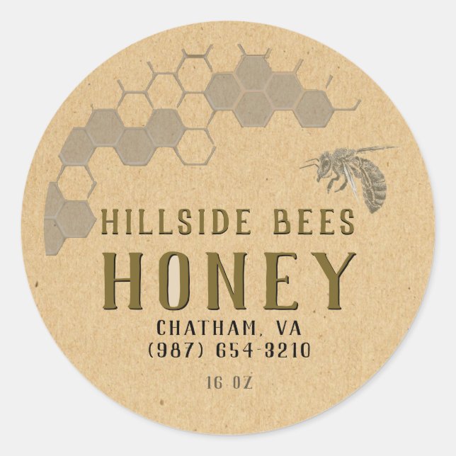 Adesivo Honeycomb e Bee Honey Label Kraft (Frente)