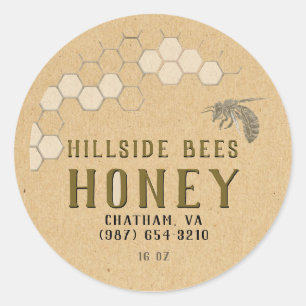 Adesivo Honeycomb e Bee Honey Label Kraft