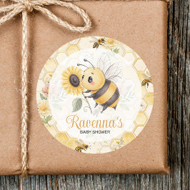 Adesivo Honeycomb Floral Bee Custom Name Baby Shower