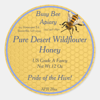 Adesivo Honeycomb Round com Solteiro Honeybee Honey Label