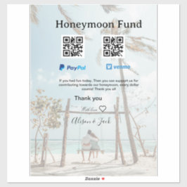 Adesivo Honeymoon fund venomo paypal donation Q R couple