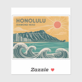 Adesivo Honolulu Diamond Head Oahu Waikiki Retro Minimale