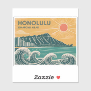 Adesivo Honolulu Diamond Head Oahu Waikiki Retro Minimale
