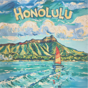 Adesivo Honolulu Havaí Paisagem de Viagem Vintage Van Gogh