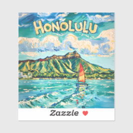 Adesivo Honolulu Havaí Paisagem de Viagem Vintage Van Gogh