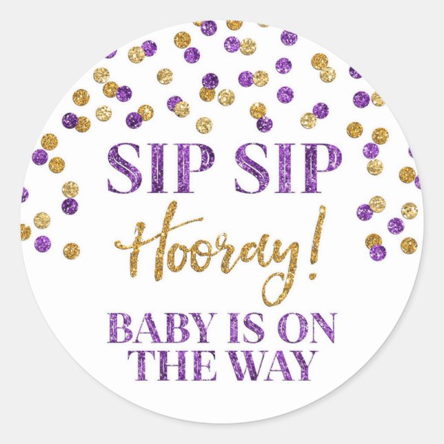 Adesivo Hooray de Sip de Confetti Dourado Roxo (Frente)