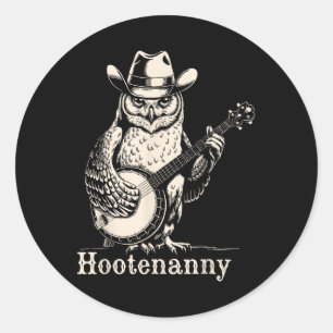 Adesivo Hootenanny Owl Tocando Banjo Guitarra Vin