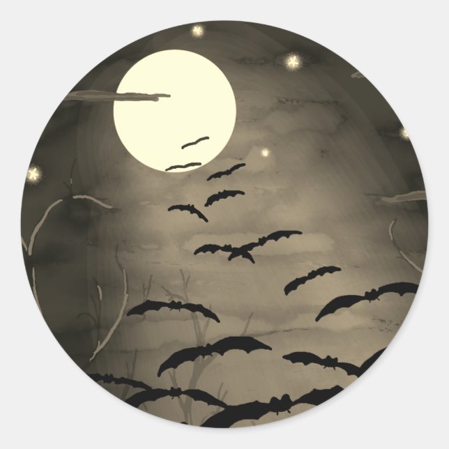 Adesivo Hora de Encantamento Lua Cheia Morcegos Halloween  (Frente)