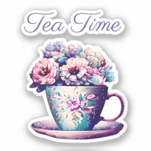 Adesivo Hora do chá cheio Bonito Vintage Tea Cup de Flor