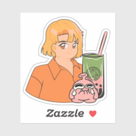 Adesivo Hora do Matcha Bubble Tea – Gi Anime Laranja Estét
