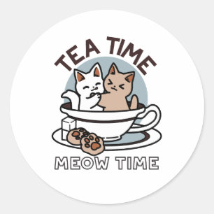 Adesivo Hora do Tea Meow - Design de Gato e Chá