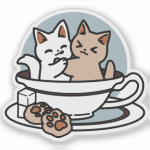 Adesivo Hora do Tea Meow - Design de Gato e Chá