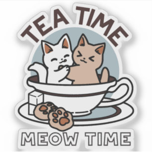 Adesivo Hora do Tea Meow - Design de Gato e Chá