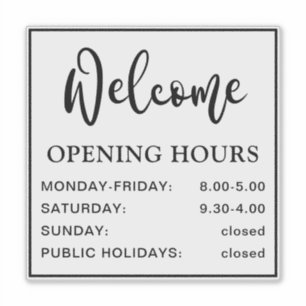 Adesivo Horário de abertura bem-vindo preto e transparente