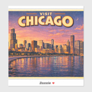Adesivo Horizonte de Chicago e Lago Michigan à noite