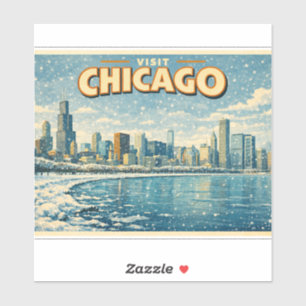 Adesivo Horizonte de Chicago e Lago Michigan no inverno