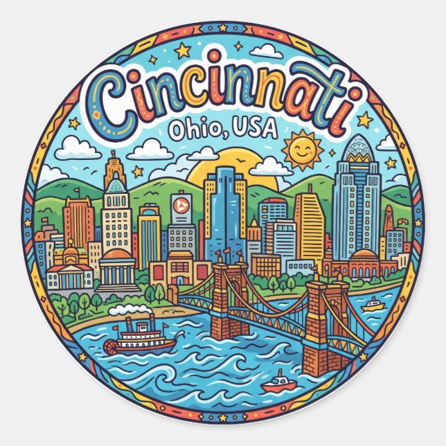Adesivo Horizonte de Cincinnati, Ohio, EUA Ohio (Frente)