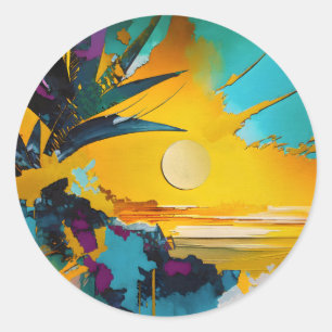Adesivo Horizonte Dourado – Pôr do Sol Tropical Abstrato