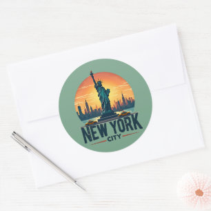 Adesivo Horizonte Retro da Cidade de Nova York com Estátua