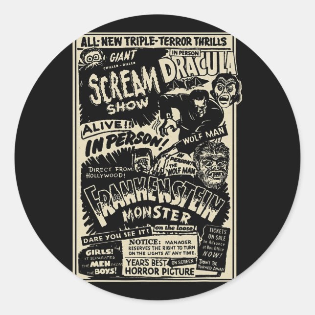 Adesivo Horror Movie Monster Mummy Dracula Werewolf Franke (Frente)