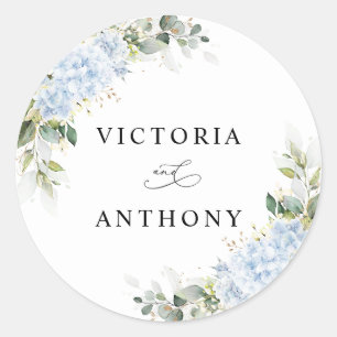 Adesivo Hortênsia Azul Floral Casamento Clássico Redondo