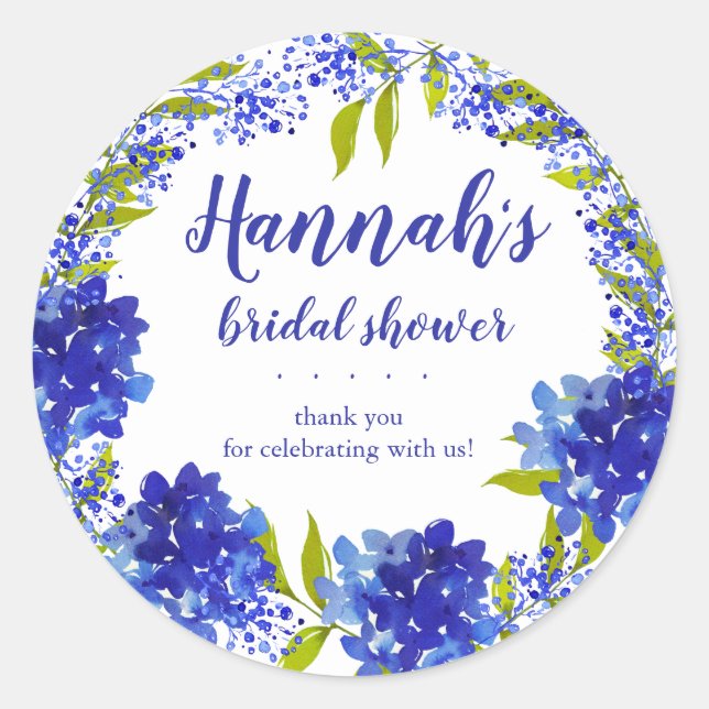 Adesivo Hortênsia Azul Personalizada Obrigado Noiva Show d (Frente)