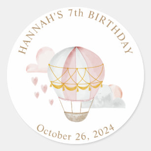 Adesivo Hot Air Balloon Hearts Birthday Classic Round