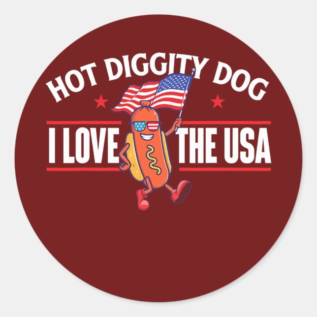 Adesivo Hot Diggy Dog USA American Flag 4 de julho (Frente)